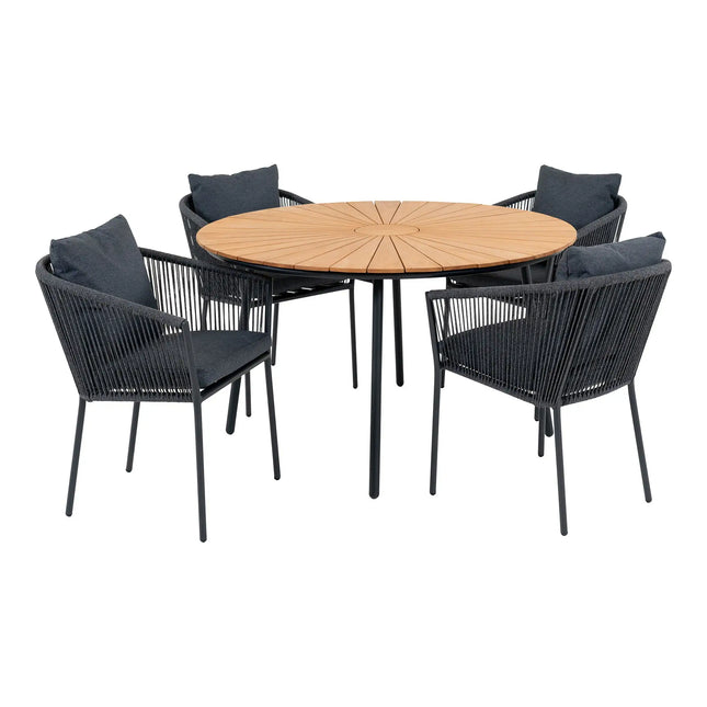  Cleveland & Salerno -ruokailuryhmä 4 tuolia ja pöytä ø130 cm ruokailuryhmä parvekesetti ec8633-2.myshopify.com Parvekekalusteet, Pihakaluste setti, Puutarhakalusteet, Ruokapöytä ulos, Ulkokaluste setit, Varastotuotteet