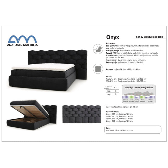 Onyx Sänky Säilytyslaatikolla 160-180x200