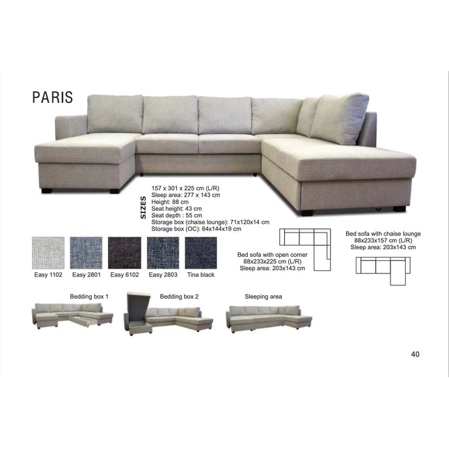  Paris U-Kulmasohva Vuoteella kulmasohva ec8633-2.myshopify.com Kulmasohvat, olohuone, Sohvat, Vuodesohvat