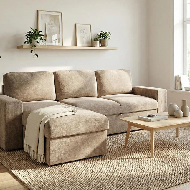 Aava vuodedivaaani ruskea / tumma beige - pussijousitettu - KalusteDuo_Huonekaluliike_vuodedivaani