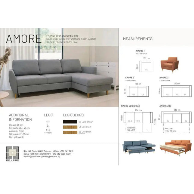 Amore 3 istuttava vuodesohva - KalusteDuo_Huonekaluliike_Vuodesohva