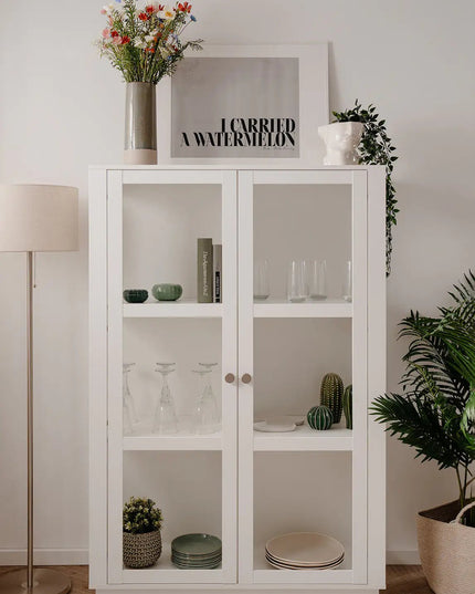 ARLA – valkoinen vitriinikaappi 100×40×150 cm - KalusteDuo_Huonekaluliike_Vitriini