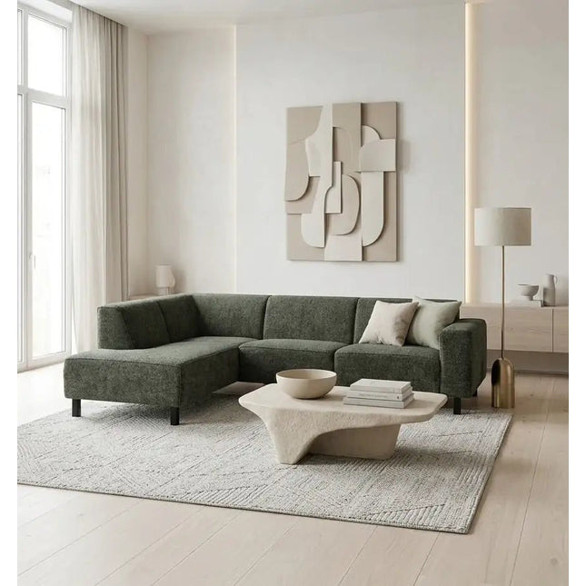 Ben kulmasohva - beige ja vihreä varastossa - KalusteDuo_Huonekaluliike_Kulmasohva