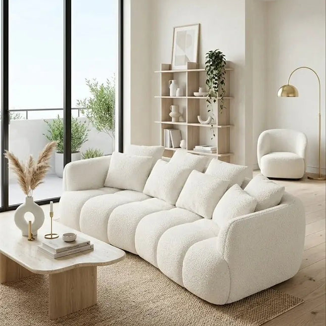 Besso XL 3 istuttava - kaareva sohva teddy kankaalla - KalusteDuoHuonekaluliikeSohva