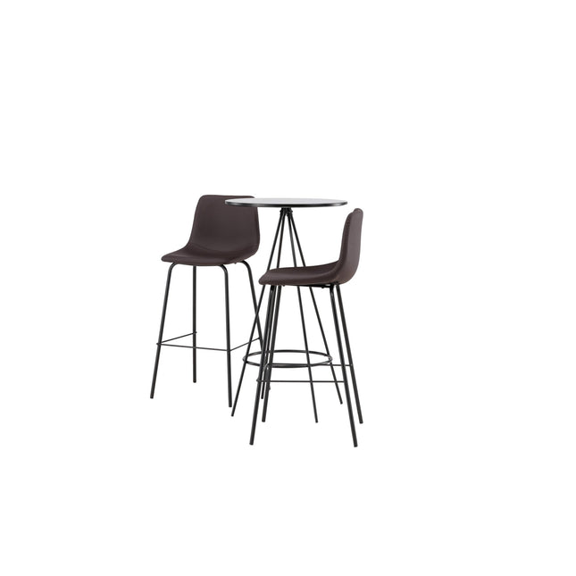 Bistro baaripöytä φ60 - musta / MDF viilulla +Alexi baarituoli - mattamusta / tummanruskea PU - KalusteDuo_Huonekaluliike_Ruokailuryhmä