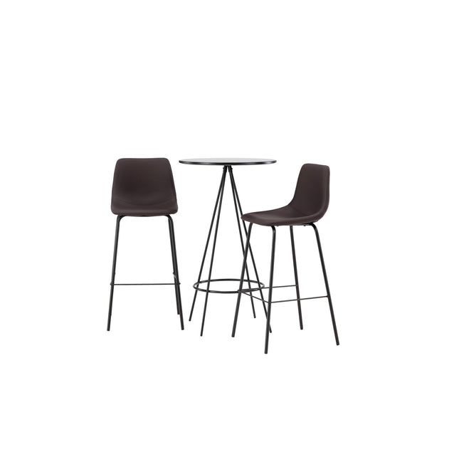 Bistro baaripöytä φ60 - musta / MDF viilulla +Alexi baarituoli - mattamusta / tummanruskea PU - KalusteDuo_Huonekaluliike_Ruokailuryhmä
