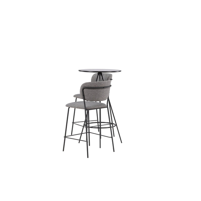 Bistro baaripöytä φ60 - musta / MDF viilulla +Bell baarituoli - musta / harmaa kangas - KalusteDuo_Huonekaluliike_Ruokailuryhmä