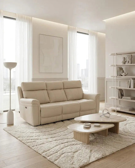 Braxon 3‑istuttava mekanismisohva – beige aito nahka - KalusteDuo_Huonekaluliike_recliner sohva