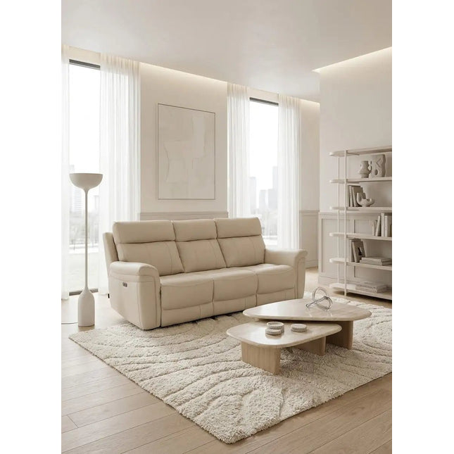 Braxon 3‑istuttava mekanismisohva – beige aito nahka - KalusteDuo_Huonekaluliike_recliner sohva