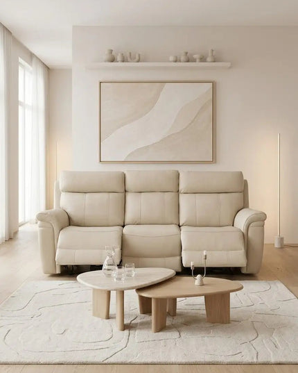 Braxon 3‑istuttava mekanismisohva – beige aito nahka - KalusteDuo_Huonekaluliike_recliner sohva