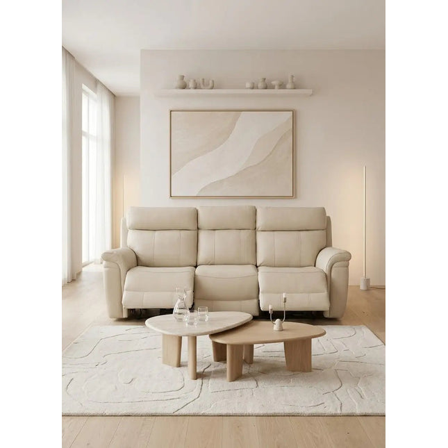 Braxon 3‑istuttava mekanismisohva – beige aito nahka - KalusteDuo_Huonekaluliike_recliner sohva