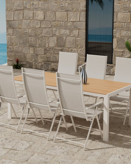 Break pöytä - beige ja 6 Levanzo tuolia - beige - KalusteDuo_Huonekaluliike_Ruokailuryhmä ulkokäyttöön