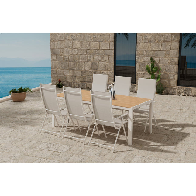 Break pöytä - beige ja 6 Levanzo tuolia - beige - KalusteDuo_Huonekaluliike_Ruokailuryhmä ulkokäyttöön