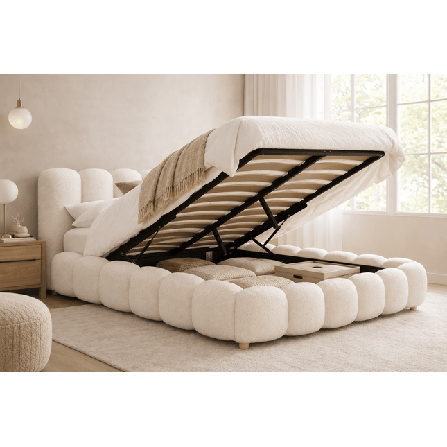 Bubble Haven – sängynrunko 160×200 cm bouclé‑kankaalla - #KalusteDuo_#Huonekaluliike_Sänky
