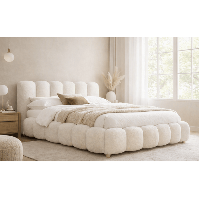 Bubble Haven – sängynrunko 160×200 cm bouclé‑kankaalla - #KalusteDuo_#Huonekaluliike_Sänky