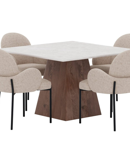 Cael ruokapöytä 120x120 mokka/kivenvärinen + Blom tuoli 4 kpl musta/beige - KalusteDuo_Huonekaluliike_Ruokailuryhmä