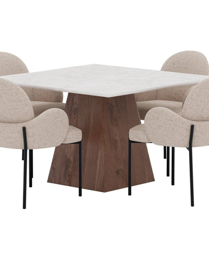 Cael ruokapöytä 120x120 mokka/kivenvärinen + Blom tuoli 4 kpl musta/beige - KalusteDuo_Huonekaluliike_Ruokailuryhmä