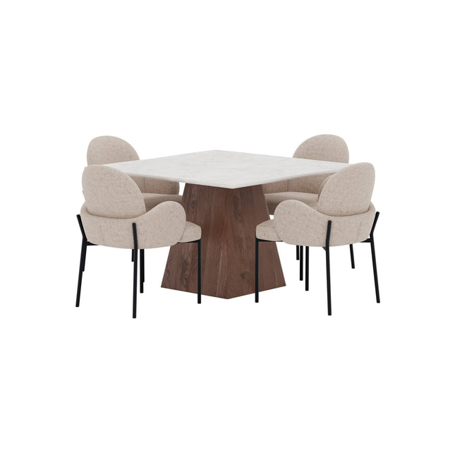 Cael ruokapöytä 120x120 mokka/kivenvärinen + Blom tuoli 4 kpl musta/beige - KalusteDuo_Huonekaluliike_Ruokailuryhmä