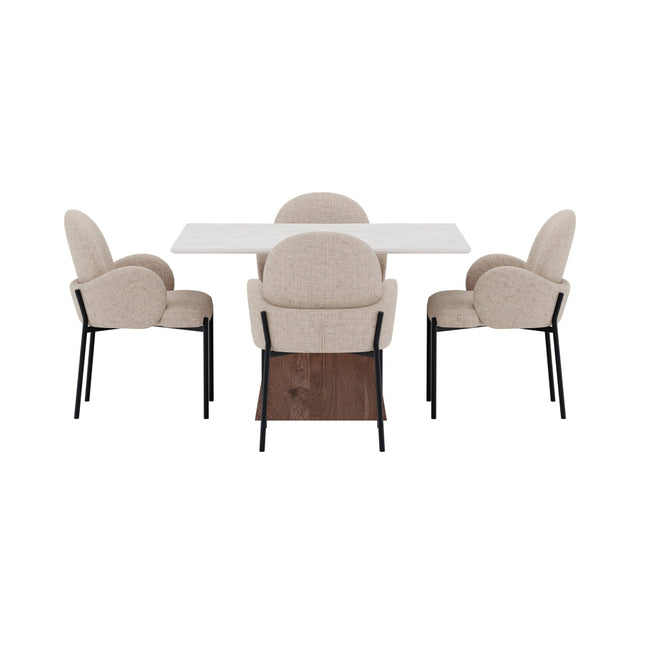 Cael ruokapöytä 120x120 mokka/kivenvärinen + Blom tuoli 4 kpl musta/beige - KalusteDuo_Huonekaluliike_Ruokailuryhmä