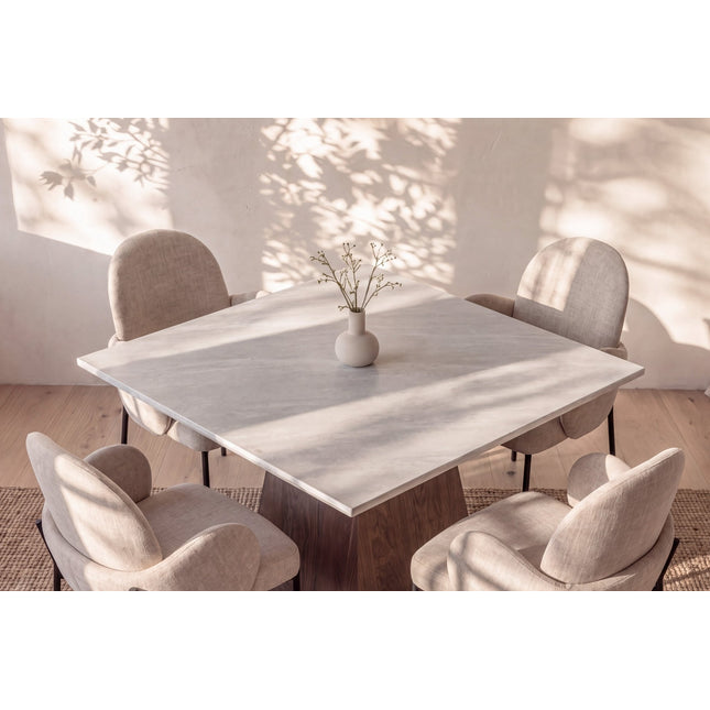 Cael ruokapöytä 120x120 mokka/kivenvärinen + Blom tuoli 4 kpl musta/beige - KalusteDuo_Huonekaluliike_Ruokailuryhmä