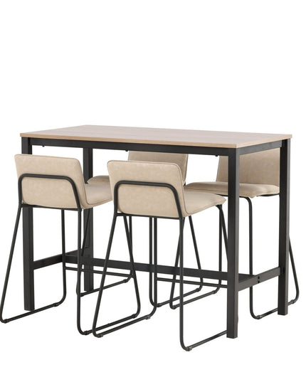 Camden baaripöytä - pähkinä / pähkinä MDF +Bisbee baarituoli - musta / beige mikrokuitu - KalusteDuo_Huonekaluliike_Ruokailuryhmä