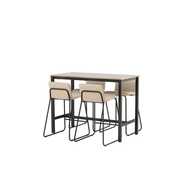 Camden baaripöytä - pähkinä / pähkinä MDF +Bisbee baarituoli - musta / beige mikrokuitu - KalusteDuo_Huonekaluliike_Ruokailuryhmä
