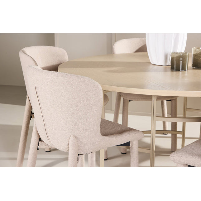 Copenhagen pöytä - valkolakattu/beige ja 6 Astoria tuolia - beige - KalusteDuo_Huonekaluliike_Ruokailuryhmä