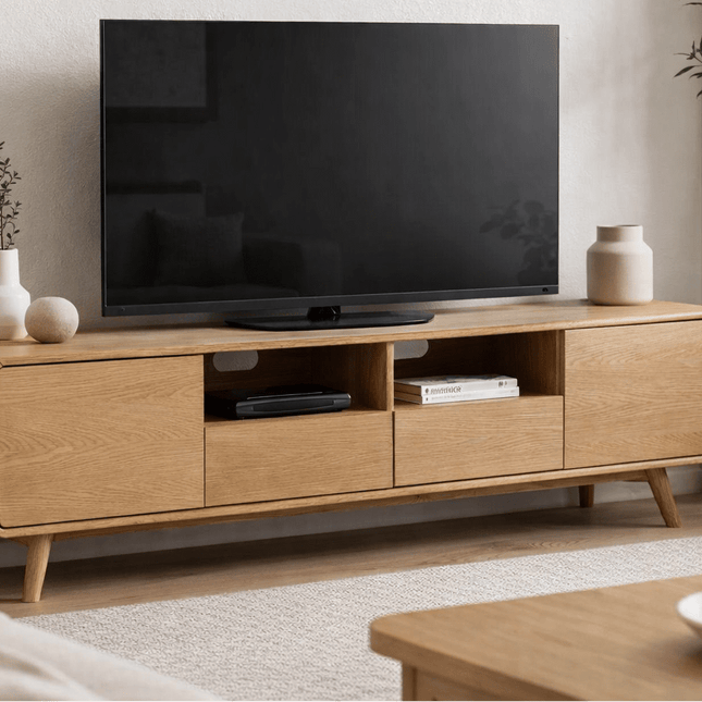 Darvin TV‑taso 180 cm avohyllyllä – tammi - #KalusteDuo_#Huonekaluliike_TV-taso