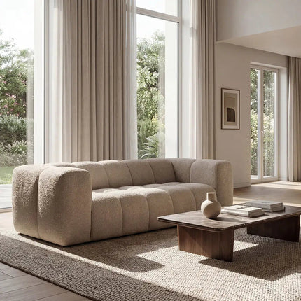 Duffy 3‑istuttava sohva - beige tai valkoinen teddy kangas - KalusteDuo_Huonekaluliike_3 istuttava sohva