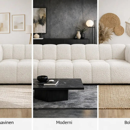 Duffy 3‑istuttava sohva - beige tai valkoinen teddy kangas - KalusteDuo_Huonekaluliike_3 istuttava sohva