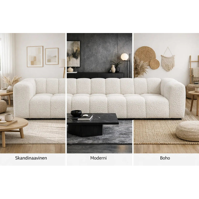 Duffy 3‑istuttava sohva - beige tai valkoinen teddy kangas - KalusteDuo_Huonekaluliike_3 istuttava sohva