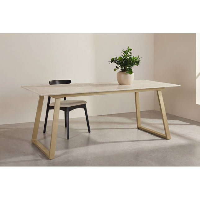Estelle ruokapöytä 200*90 - beige/beige marmorinvärinen - KalusteDuo_Huonekaluliike_Ruokapöytä