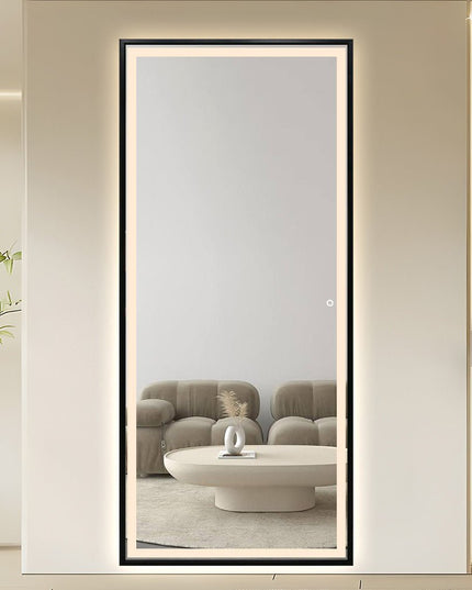 Fortun LED‑seinäpeili 80×180 cm – huurtumaton, musta kehys - KalusteDuo_Huonekaluliike_LED-peilit
