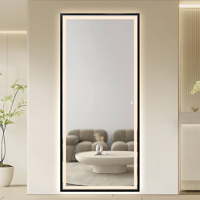 Fortun LED‑seinäpeili 80×180 cm – huurtumaton, musta kehys - KalusteDuo_Huonekaluliike_LED-peilit