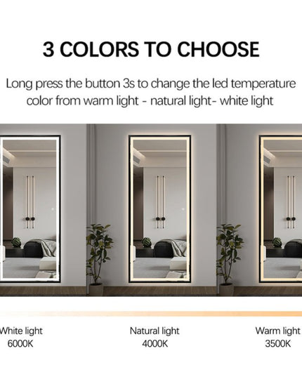 Fortun LED‑seinäpeili 80×180 cm – huurtumaton, musta kehys - KalusteDuo_Huonekaluliike_LED-peilit