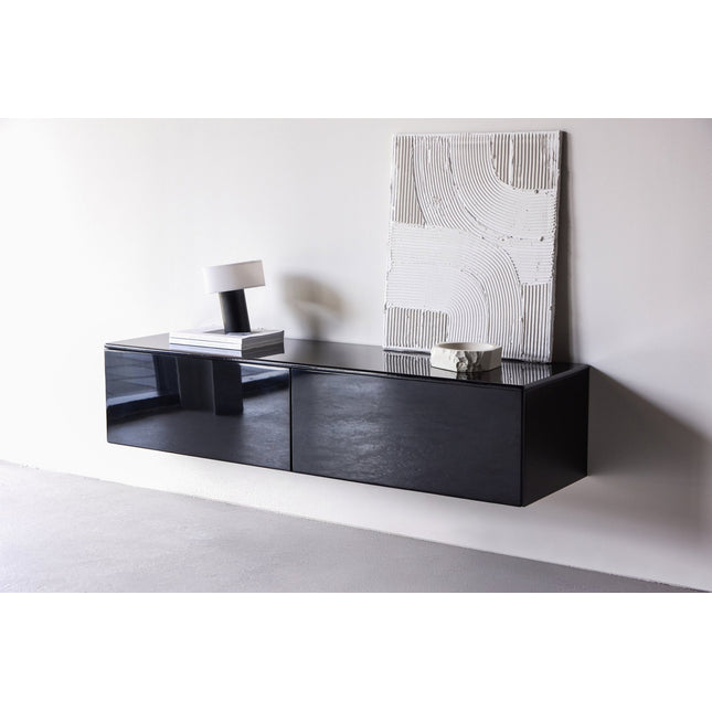 Fristad TV-taso 160x45x35 cm - MDF ja musta kiiltävä PU-lakkamaalaus - KalusteDuo_Huonekaluliike_Säilytyskaluste