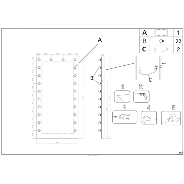 GlowBuddy seisova peili 170x87 cm — hopea, LED - valaistus - KalusteDuo_Huonekaluliike_Peili