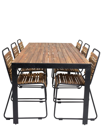 Bois ruokapöytä 200*100cm - mustat jalat / akaasia + 6kpl Bois ruokatuoli - musta al