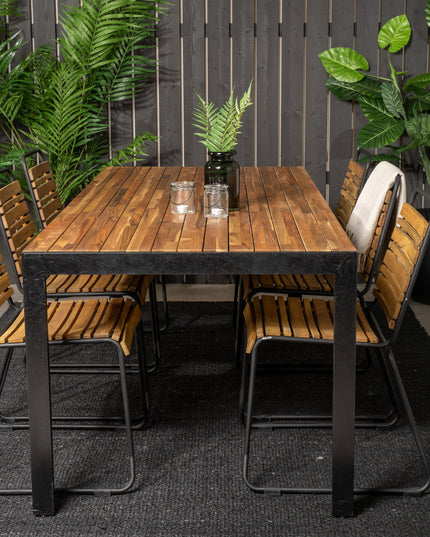 Bois ruokapöytä 200*100cm - mustat jalat / akaasia + 6kpl Bois ruokatuoli - musta al
