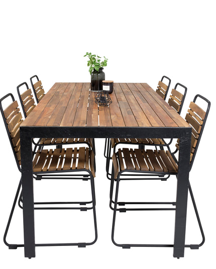Bois ruokapöytä 200*100cm - mustat jalat / akaasia + 6kpl Bois ruokatuoli - musta al