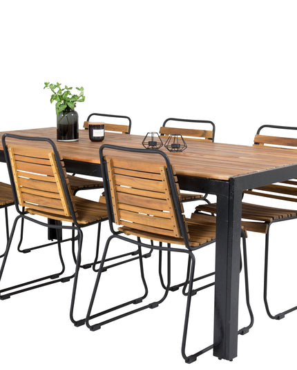 Bois ruokapöytä 200*100cm - mustat jalat / akaasia + 6kpl Bois ruokatuoli - musta al