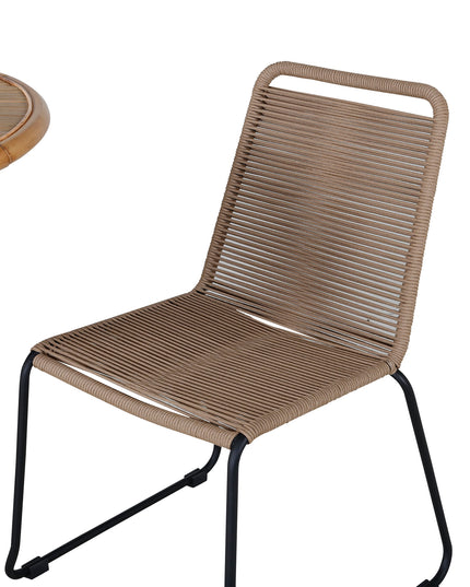 Cane pöytä ø80cm - bambu + 2kpl Lindos pinottava tuoli - musta alumiini / latte köysi