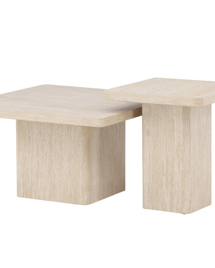 Qvart sohvapöytä 80x80x46 cm + 50x50x56 cm - travertiininvärinen