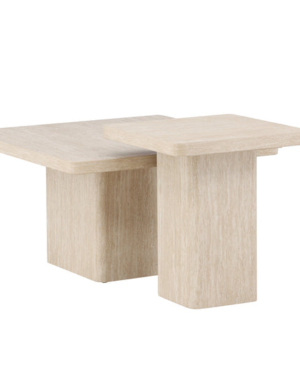 Qvart sohvapöytä 80x80x46 cm + 50x50x56 cm - travertiininvärinen