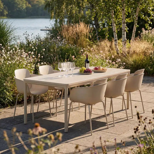 Kirra Ceramic ‑ruokapöytä + 6 Patio S2 ‑tuolia - KalusteDuo_Huonekaluliike_Ruokailuryhmä ulkokäyttöön