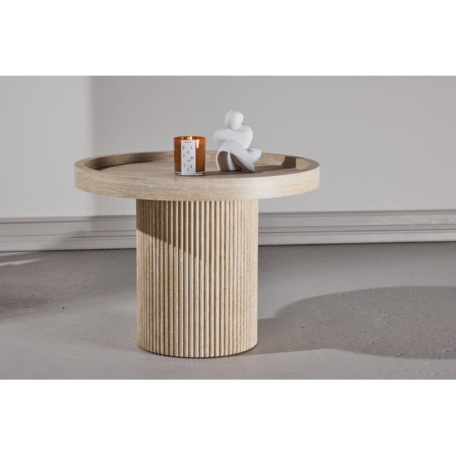Krille sivupöytä φ60x45 cm - MDF ja 3D-paperi / travertiininvärinen - KalusteDuo_Huonekaluliike_Pöytä