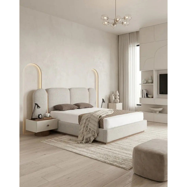 Larissa sänky 160/180 cm – valaistus & säilytys, beige - KalusteDuo_Huonekaluliike_Sänky
