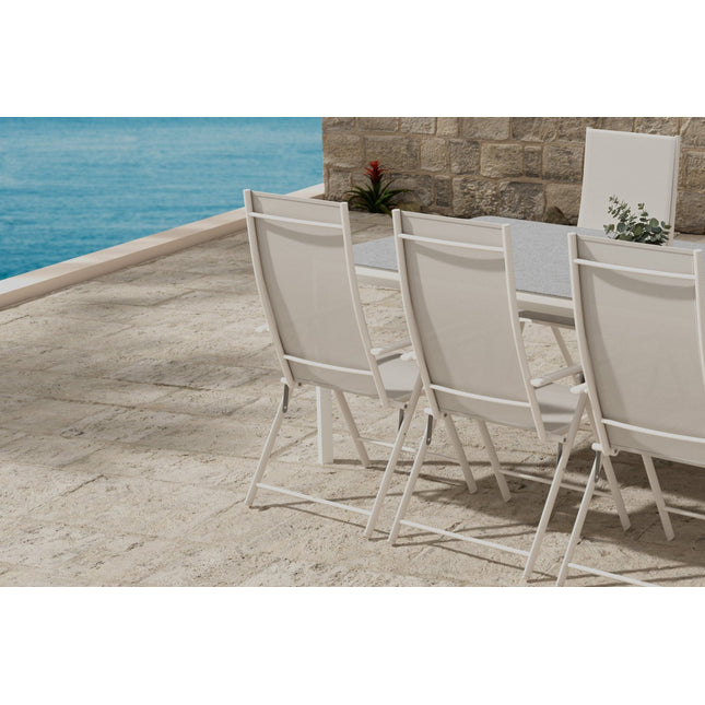 Lino pöytä - beige ja 6 Levanzo tuolia - beige - KalusteDuo_Huonekaluliike_Ruokailuryhmä ulkokäyttöön