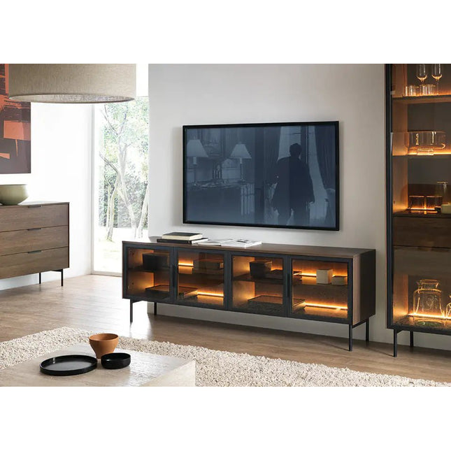 Luminor – TV - taso 180 cm LED - valaistuksella | pähkinä & musta - KalusteDuo_Huonekaluliike_TV - taso