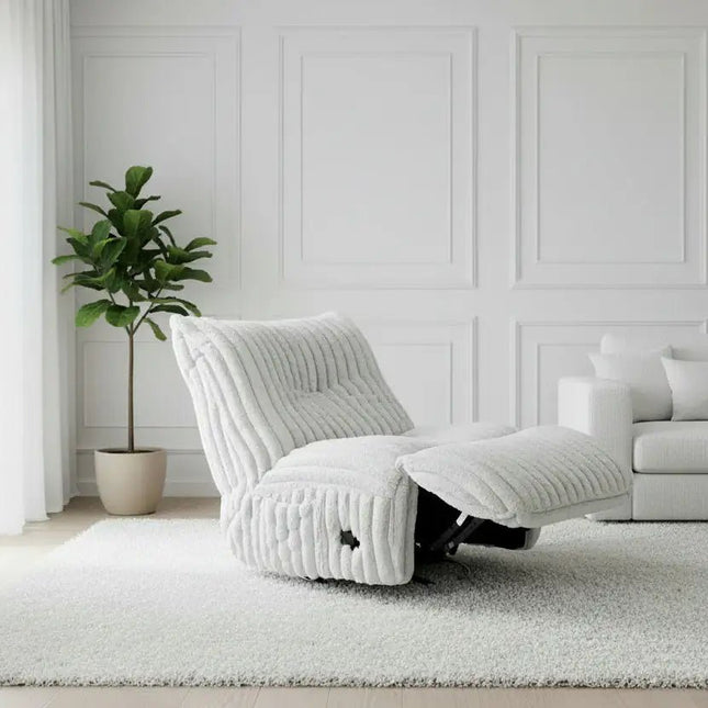 Mello lepotuoli - recliner mekanismilla / valkoinen sametti - KalusteDuoHuonekaluliikerecliner tuoli